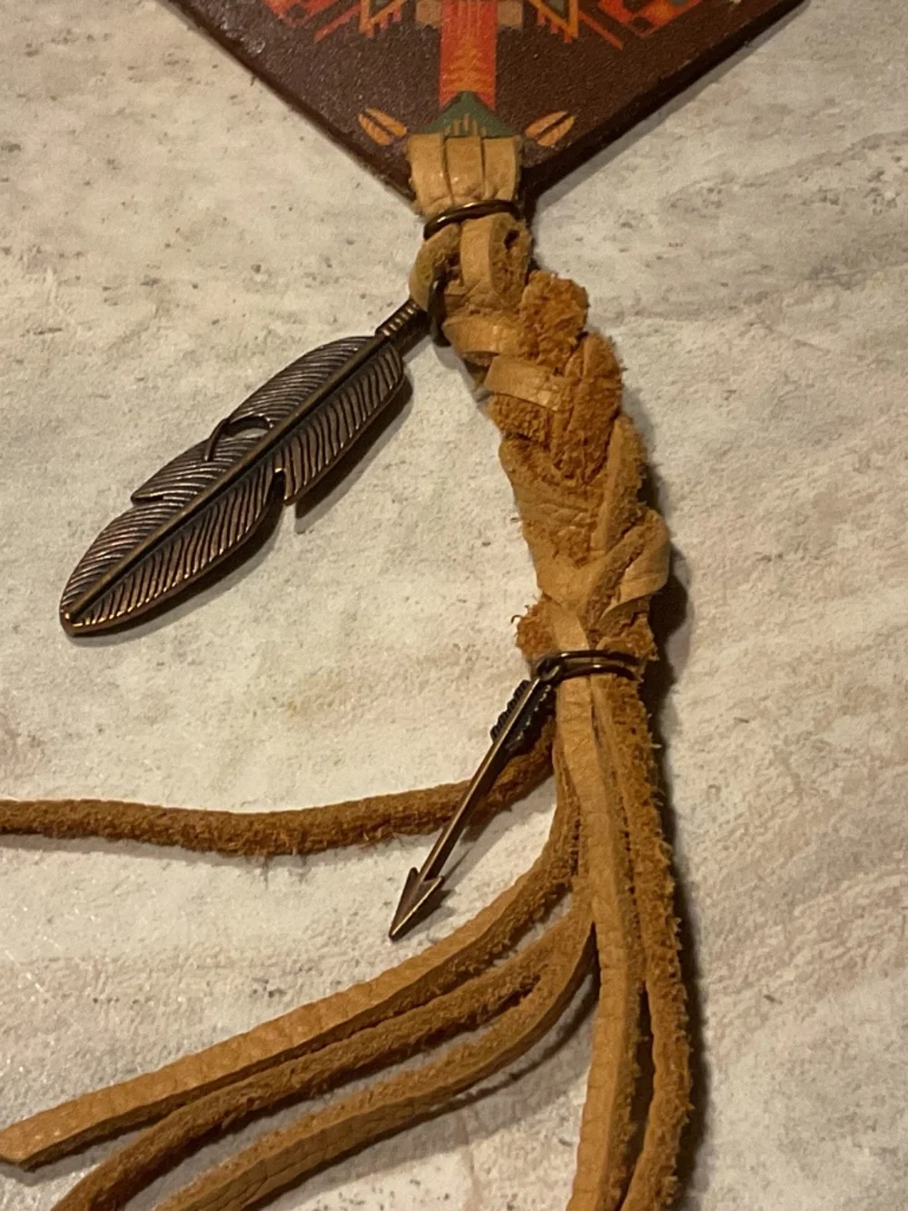 Boho Leather Tassel Keychain with Feather and Arrow Charms